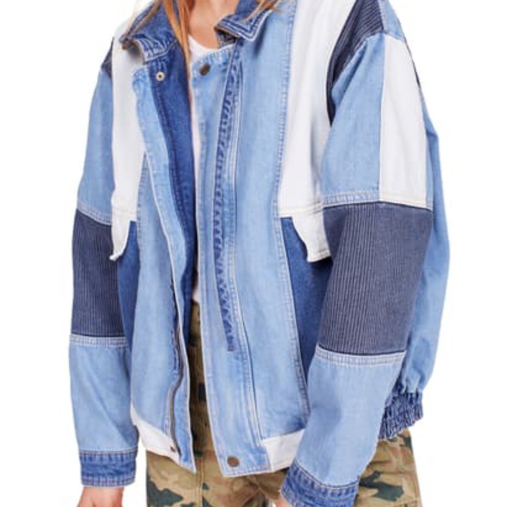 Free People Panel Denim Bomber Jacket
